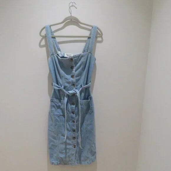 REFORMATION Farrah Chambray Denim Midi Dress Size 4 Palawan Blue Preppy Summer - Picture 2 of 16